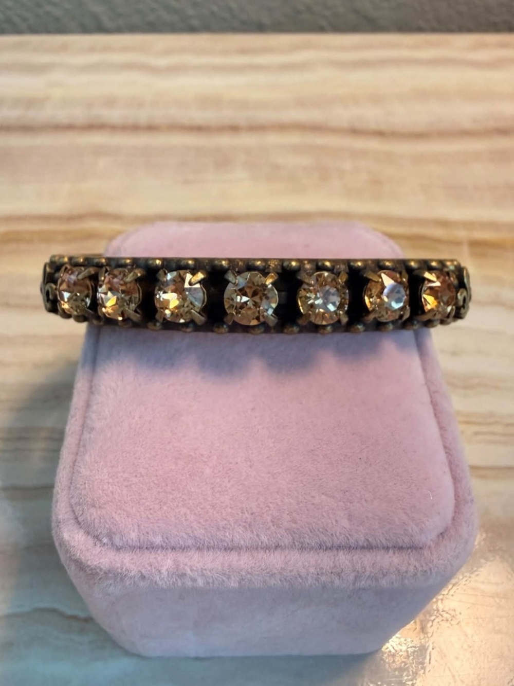 French Kande Antique Brass Crystal Cuff